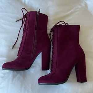 Wine color lace up boots